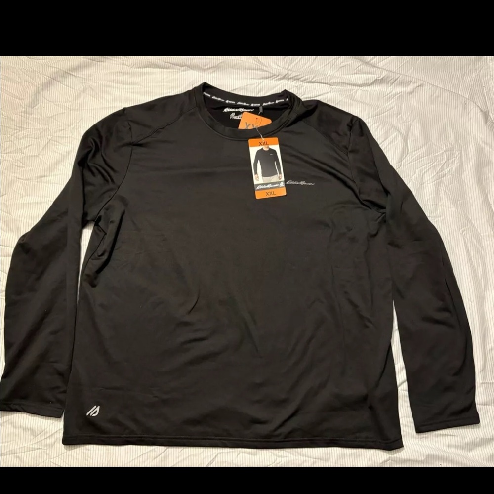 NWT Eddie Bauer 2XL Black Mens Brushed Long Sleeve Crew Shirt Freedry Activewear